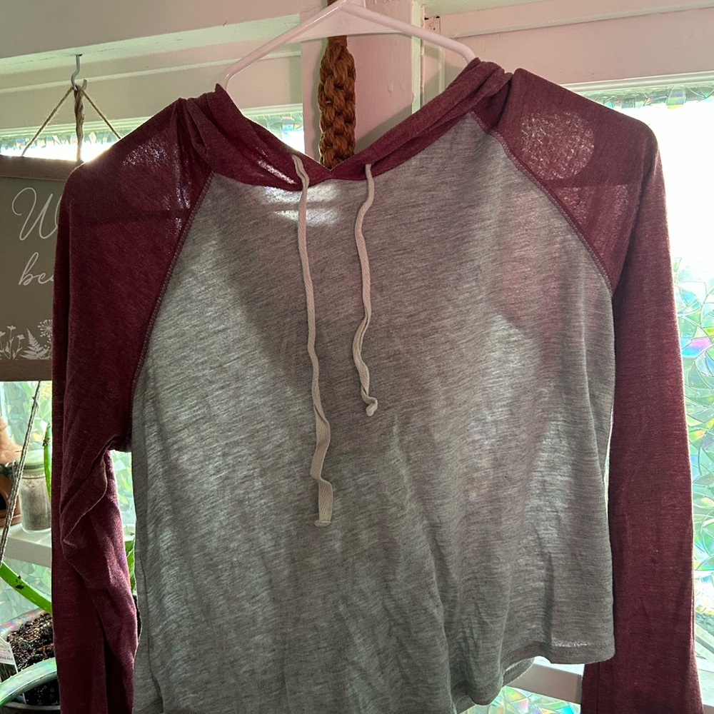 Bozzolo Gray and Red Raglan Crop Hoodie